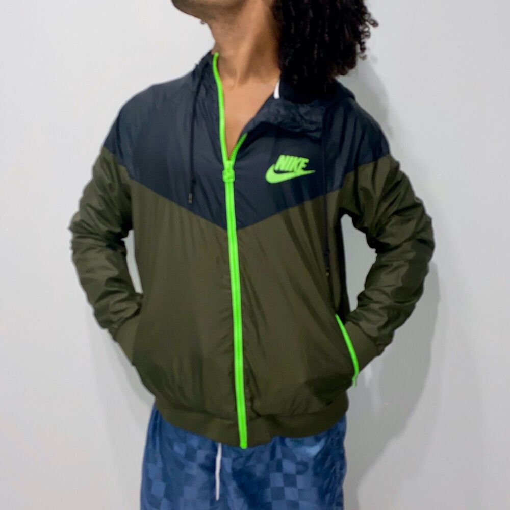 Nike Vintage Rare Windrunner Jacket Windbreaker Nylon Glanz Army Green Black L